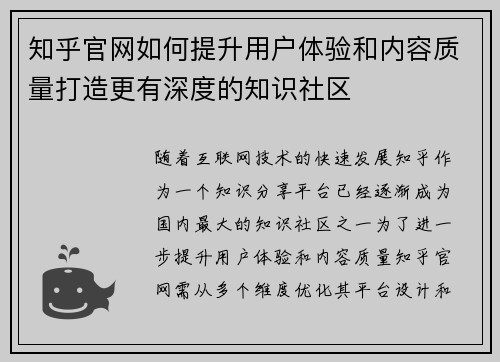 知乎官网如何提升用户体验和内容质量打造更有深度的知识社区
